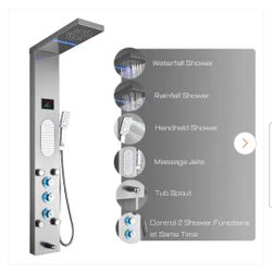 ELLO&ALLO
55 in. 5-Jet Shower Panel System with LED Rainfall Mist Shower Head Hand Shower Wand and Tub Spout in Brushed Nickel