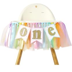Rainbow Birthday High Chair Banner - Girl 1st Birthday Highchair Banner, First Birthday Tutu Banner, Ice Cream Birthday Party Decorations, Girl’s Birt