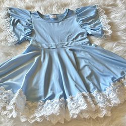 Baby Blue Dress w/ Lace Trim *Size 90