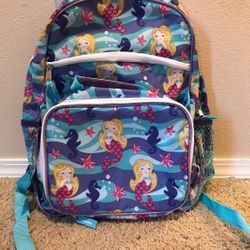 New Mermaid Girls Girl Student School Back Pack Backpack With Lunchbox Lunch Box