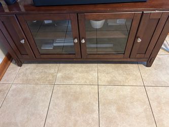 Dark Wood TV Stand with Glass Doors