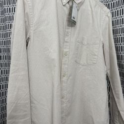 H&M Men's Regular-Fit Corduroy Shirt in light beige.