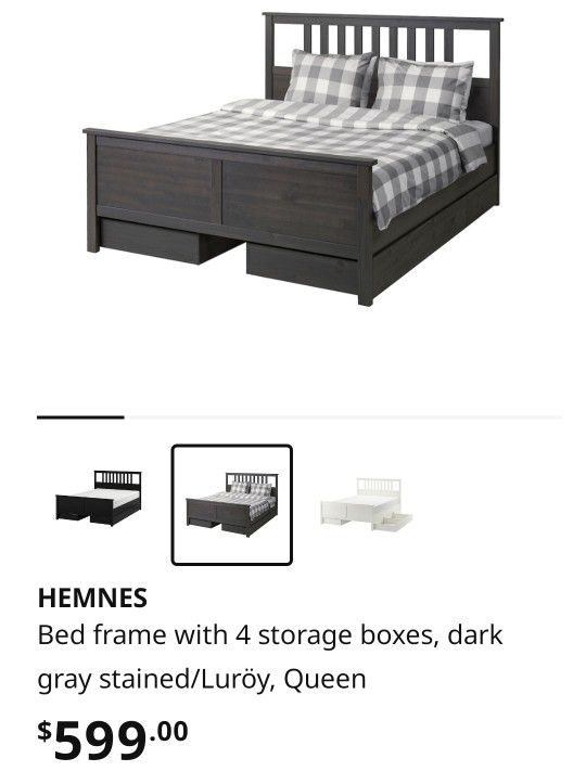 Hemnes Style Queen Bed With Storage And 2 Nightstands/Side Tables