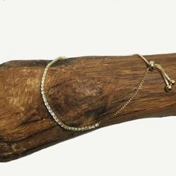 White Sapphire  14k Gold Adjustable Boho Bracelet