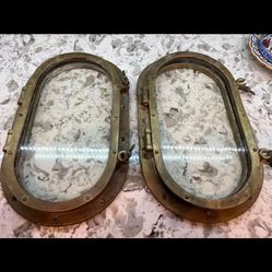 Brass And Glass Port Holes Antique 