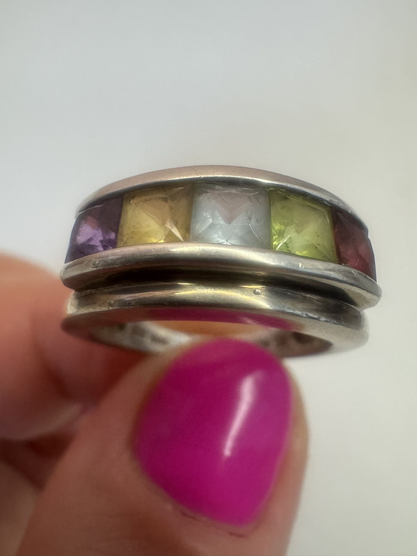 Multi-Gem Sterling Silver 925 Amethyst Citrine Garnet Peridot Topaz ring , size 8