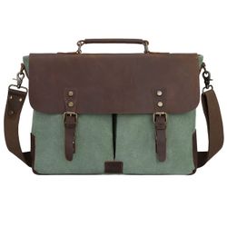 Canvas Genuine Leather Trim Travel Briefcase Laptop Bag