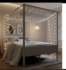 Full Size Metal Canopy Bed Frame, Modern Four-Poster Platform Bed Frame, Mattress Foundation with Metal Slats Support/Under-Bed Storage Space/No Box S