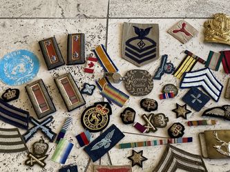 Huge vintage antique lot of British US military insignia patches medals pins WW2 WWII era 