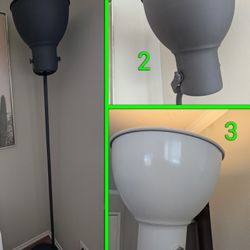 3 IKEA HEKTAR Floor Lamps! (2x Dark Gray Aluminum Shade, 1x Glossy White)