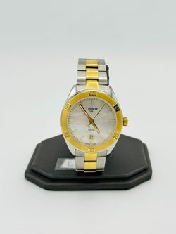 TISSOT PR 100 SPORT CHIC 36MM TWO TONE MOTHER OF PEARL WATCH USED