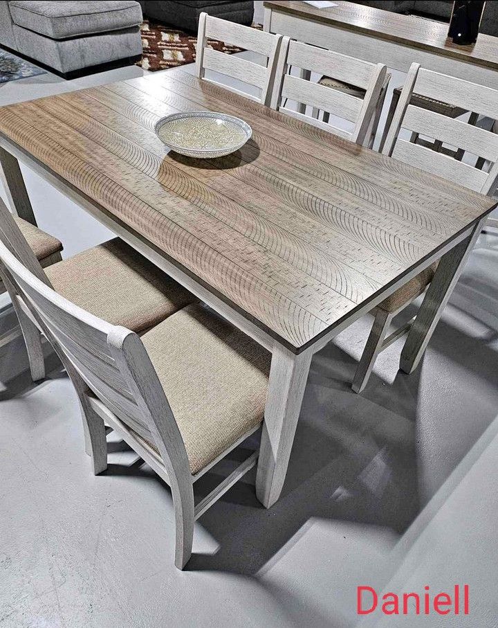 Ashley White-Brown Dining Room Set(The Table And 6 Chairs), Brand New, Ashley Furniture, Household, Lawn Garden