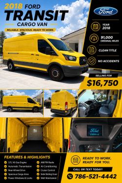 2018 Ford Transit Van Low Miles 91k / Clean Title/