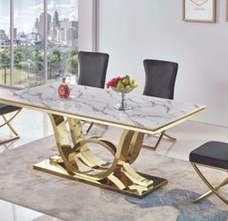 7PCS TABLE SET WHITE GENUINE MARBLE TOP WITH CHAIRS AVAILABLE GRAY,BLACK OR WHITE (AR) $1699