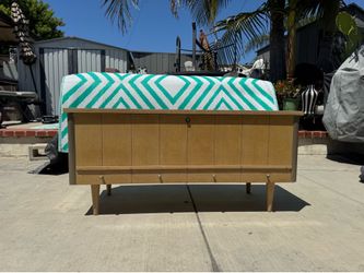 Vintage Lane Record Storage Ottoman Bench Mid Century Modern Storage