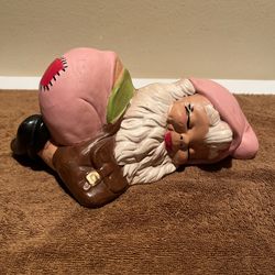Vintage 1970's Ceramic Hand Painted Sleeping Garden Gnome