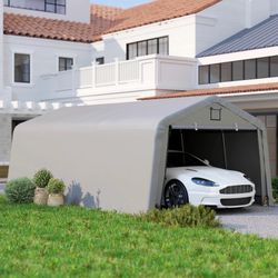 Carport 12' x 20' Portable Garage, Heavy Duty Car Port Canopy with Ventilation Windows and Large Roll-up Door, Gray