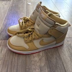 NIKE Dunk High Wheat Gold & Safety Orange Mens Size 11