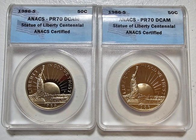 1986-S Proof70 Statue Of Liberty Centennial Half Dollars.