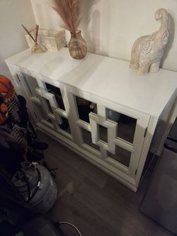 White Cabinet with Glass Panel Doors