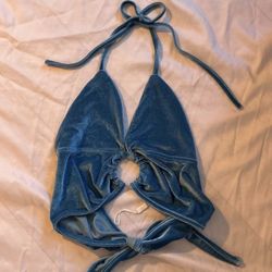 Blue Velour Halter Top