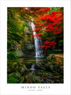 Minoo Falls Japan Fine Art Print – 5x7 Photo in 8x10 Mat – Vibrant Autumn Waterfall Wall Decor - Desktop Decor