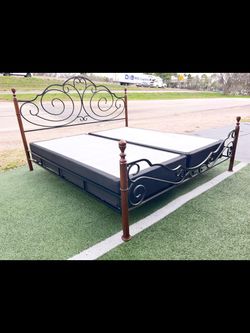 King Size Wrought Iron and Wood Bed Frame