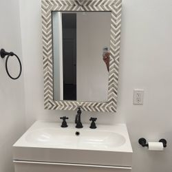 Bathroom Or hallway Mirror (gray/white chevron pattern) 
