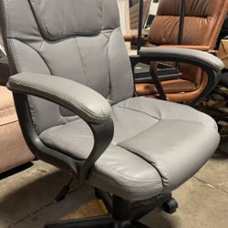 Office Chair High-Level PU Leather Thick Padded Ergonomic Chair Grey 