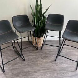 LUE BONA Bar Stools Set of 4, 24" ALX Faux Leather Barstools, Modern Counter Height Stools with Back