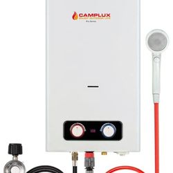Tankless Water Heater, Camplux 2.64 GPM 68,000 BTU Outdoor Propane Gas Water Heater with 4.33" Rain Cap, Camping Shower, White

