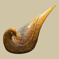 Two Ceramic Hand-Carved Doves With Mirrored Mosaic Backs