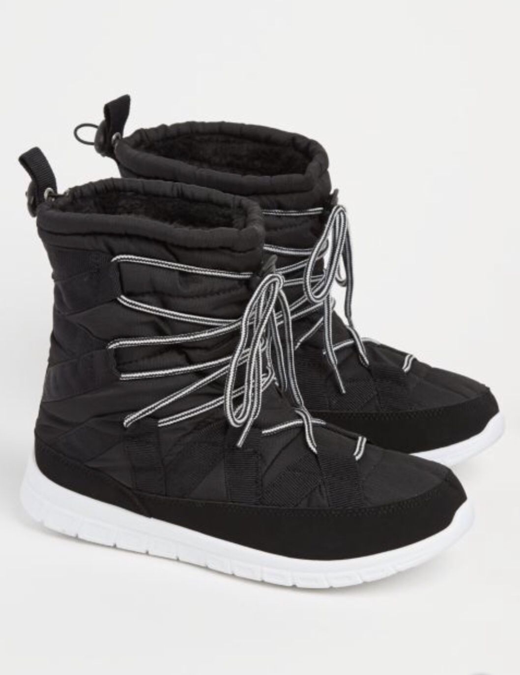 New Womens Black Strapped Faux Fur Snow Boots Size L Xl 9-10 Hight 7.5”