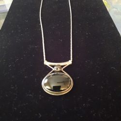 Sterling Silver Necklace with Sterling Silver Charm with  Onyx  By Sajen 