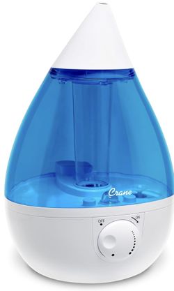 Brand New Crane Ultrasonic Cool Mist Humidifier for Bedroom, Baby Nursery, Kids Room, Large 1 Gallon Tank, Filter Optional, Blue and White
