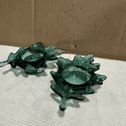Vintage  Murano  Glass   Leaf   Candle   Holders   Set 