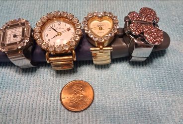 Lot of 4 Novelty Ring Watches with Rhinestones
