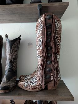 Dingo cheetah print cowboy boot