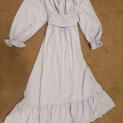 New large lavender purple long ruffle poof sleeve bow boho prarie cottage dress