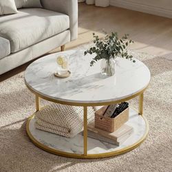 Marble Wood Round Coffee Table