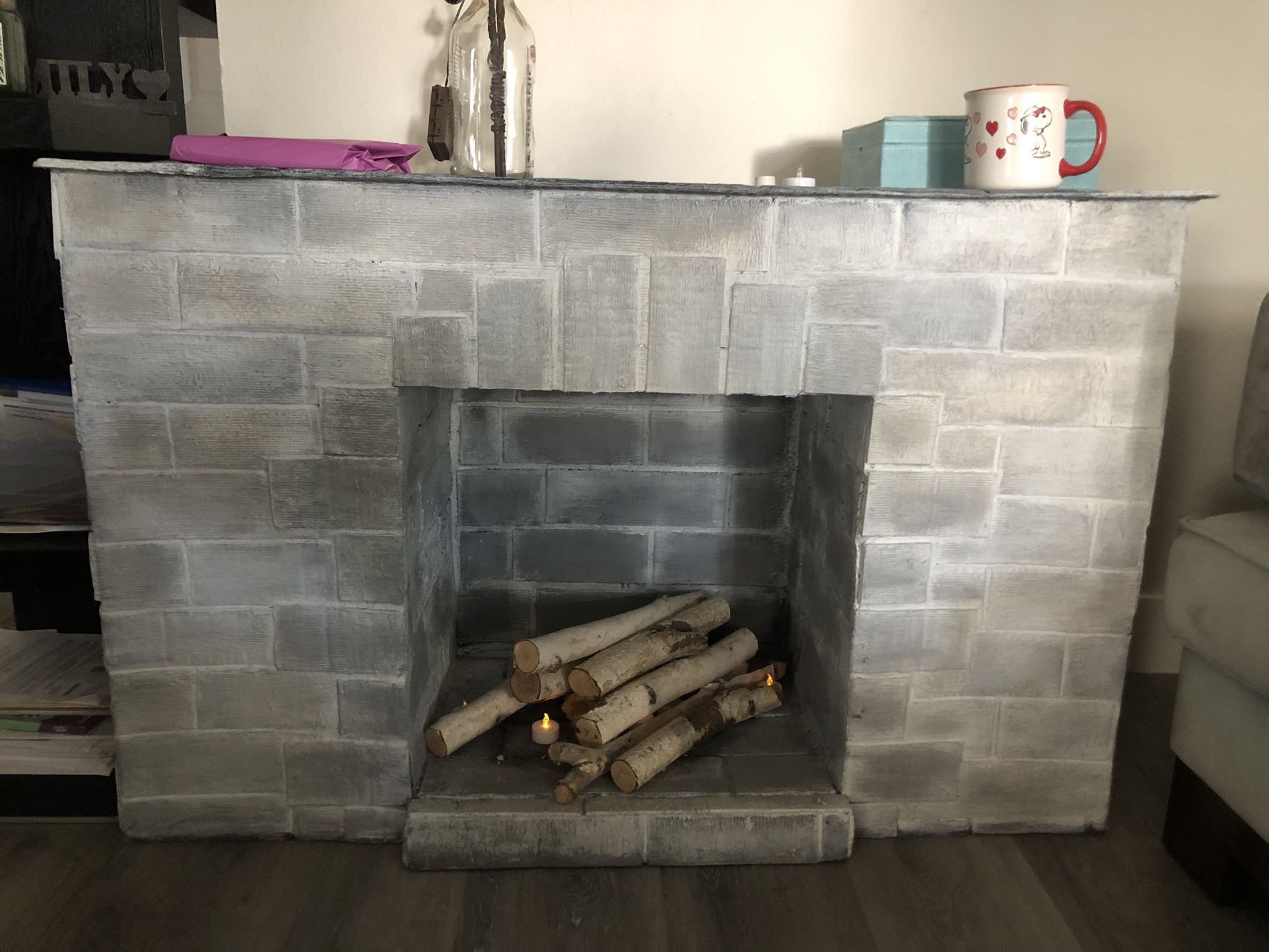 Fireplace , Fake , Free, Handmade , birch firewood and Artificial Light