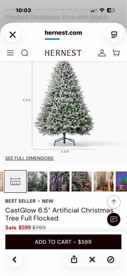 HERNEST 6.5 ft Flocked White Christmas Tree with Magic Wand