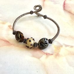 Silver Tone Beaded Adjustable Bracelet 