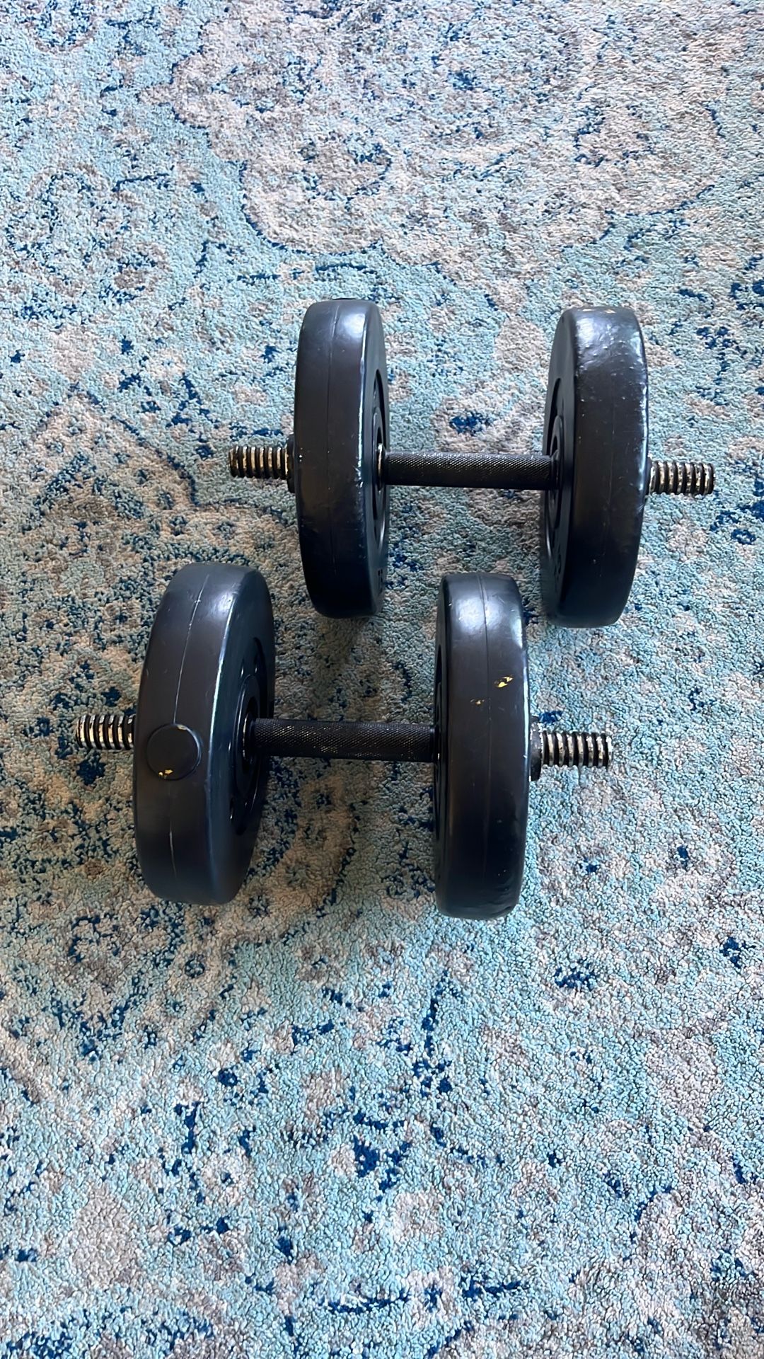14” Standard Dumbbell Barbell Weight Handles Bars + Screw Collar Lock Nuts Set (4) 7.5lb Weights