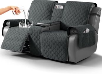 Loveseat Recliner Covers with Console, Dark Gray