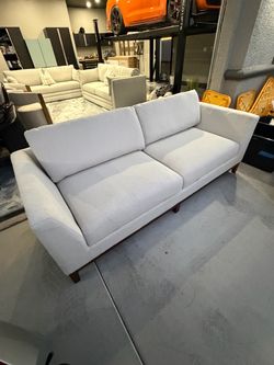 Cream/White Fabric Sofa with Wood Legs