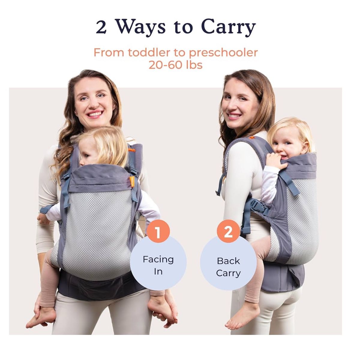 Beco - Baby carrier for toddlers with extra wide seat, carrying backpack style for toddlers and front transport, light and breathable, baby carrier fo