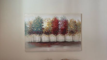 Colorful Abstract Tree Painting 46"W