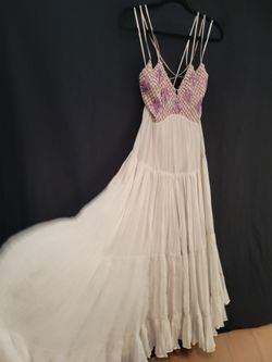 RARE Free People Starlight Beaded Maxi Gown - Cream & Purple - Size 2 - PRISTINE