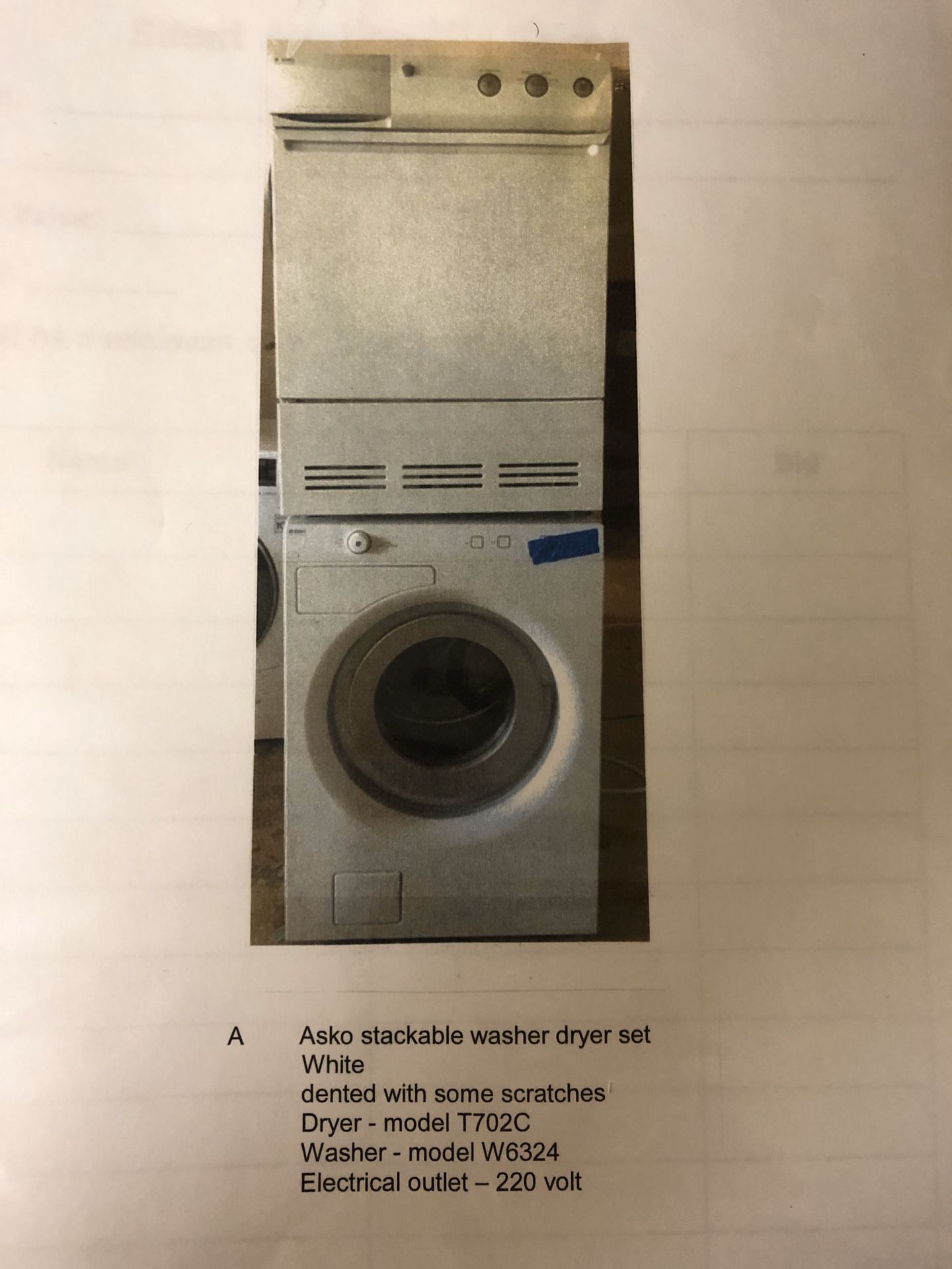 Asko stackable washer & dryer